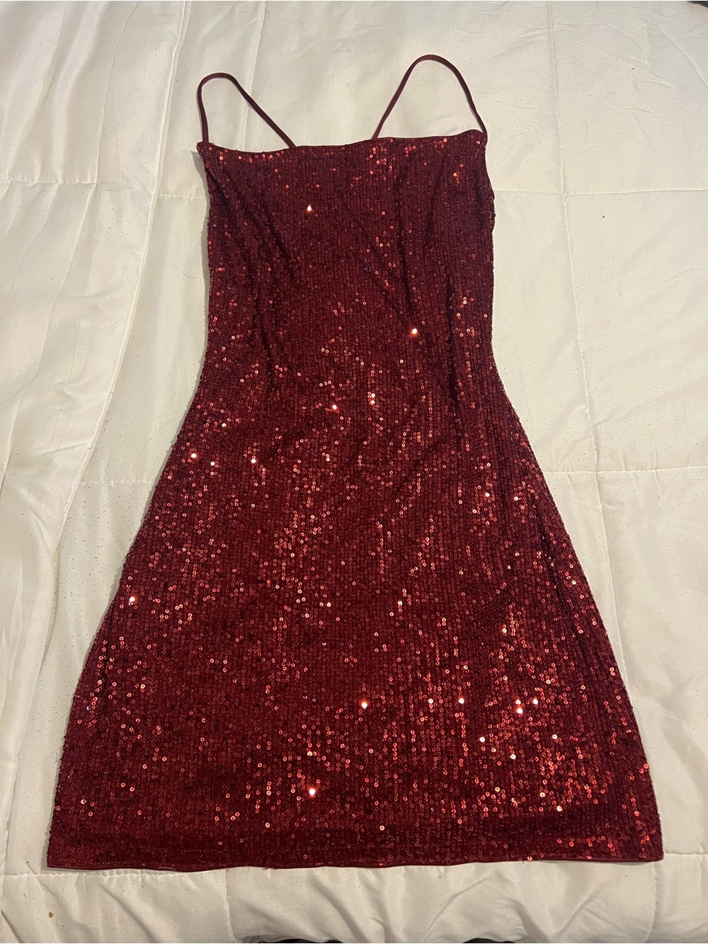 Red Sequin Spaghetti-Strap Dress size large